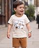 Babyoye 100% Cotton Knit Half Sleeves Striped T-Shirt & Shorts Set with Animal Print - White