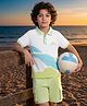 OLLINGTON ST. Cotton Knit Printed Half Sleeve Polo T-Shirt & Shorts -Multicolour & Lime