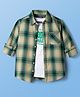 Pine Kids Cotton Woven Full Sleeves Checks Shirt & Printed T-Shirt - Green