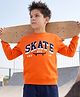 Pine Kids Cotton Knit Sweatshirt with Full Sleeves and Skate Text Print - Orange