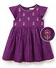 EARTHY TOUCH Cotton Woven Cap Sleeves Striped Ethnic Dress with Floral Embroidery - Purple