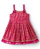 EARTHY TOUCH Cotton Woven Sleeveless Ethnic Dress with Foil Floral Print - Dark Pink