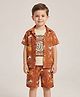 Rikidoos Cotton Knit Half Sleeves Co-ord Set With T-Shirt - Rust Orange & Beige