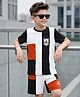 Ollington St. Sinker Knit Half Sleeve T-Shirt & Shorts Set with Colour Block Design -  White Black & Rust