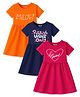KUCHIPOO Cotton Blend Knit  Pack Of 3 Half Sleeves  Meow & Positive Vibes Only Text Printed Dresses - Navy Blue & Pink