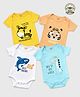 KUCHIPOO 100% Cotton Knit Pack of 4 Half Sleeves Animals Printed Onesies - Yellow Peach White & Light Blue