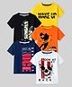 KUCHIPOO Cotton Blend Knit Pack of 5 Half Sleeves Basketball Theme Skull & Wake Up Text Printed Tees - Yellow Black Orange Blue & Light Grey