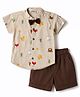 Dapper Dudes Knit Half Sleeve Shirt & Shorts Set with Animal  Print & Bow - Brown