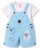 Dapper Dudes Embosis Hosiery Woven Dungaree & Half Sleeves Tee With Rabbit Embroidery - Blue