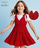 Arias Cotton Woven Tiered Dress with Shoulder Tie Ups and Ribbed Full Sleeves Inner Top Red 2-3 Years