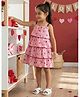 Nautinati Cotton Woven Sleeveless Checked & Cherry Printed Dress - Pink