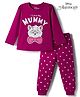 Babyhug Disney Single Jersey Knit Full Sleeves T-Shirt & Pyjama Night Suit With Polka Dots & Marie Graphics - Dark Pink
