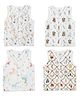 The Boo Boo Club Muslin Woven Pack Of 4 Sleeveless Unicorn & Floral Printed Jhablas - Multi Colour