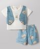 ToffyHouse Knitted Half Sleeves Checks T-Shirt & Shorts Set With Bear Print - Blue