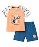 ToffyHouse Knitted Woven Raglan Sleeves T-Shirt & Shorts Set With Bear Print - Orange