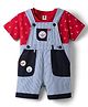 ToffyHouse Cotton Woven Dungaree & Half Sleeve T-Shirt With Nautical Theme - Red & Blue