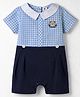 ToffyHouse Cotton Woven Half Sleeves Romper With Bear Embroidery - Light Blue
