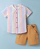 ToffyHouse Cotton Woven Half Sleeves Striped Party Shirt & Shorts With Suspender - Mustard & White