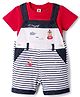 ToffyHouse Cotton Woven Half Sleeves Nautical Theme Embroidered Dungaree With Tee Set - Red