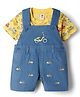 ToffyHouse Cotton Woven Dungaree & Half Sleeves T-Shirt With Scooter Print - Blue & Yellow