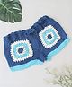 Woonie Cotton Knit Evil Eye Designed Crochet Shorts - Blue