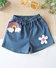 Woonie Denim Knit Fkoral & Rainbow Applique Detailed Shorts - Blue