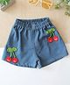 Woonie Denim Knit Cherry Applique Detailed Shorts - Blue