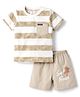 Mini Donuts Sinker Knit Half Sleeves Striped T-Shirt & Shorts Set with Beach Theme Print - Beige