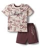 Mini Donuts Sinker Knit Half Sleeves Tropical Theme & Text Printed T-Shirt & Shorts Set - Brown