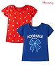 Honeyhap Premium 100% Cotton Knit Half Sleeves Hearts & Bow Printed Tops Pack Of 2 - High Risk Red & Limoges
