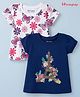 Honeyhap Premium 100% Cotton Knit with Bio Finish Half Sleeves Tops with Floral Print Pack of 2 - Limoges & Bright White