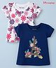 Honeyhap Premium 100% Cotton Knit with Bio Finish Half Sleeves Tops with Floral Print Pack of 2 - Limoges & Bright White