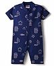 Kidi Wav Half Sleeves Nautical Theme Printed Romper - Navy Blue