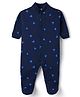 Kidi Wav Full Sleeves Triangles Printed Footed Romper - Navy Blue