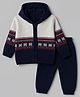 Babyhug Knit Full Sleeves Hooded Sweater Set with Abstract Design - Navy Blue