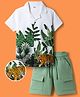 OLLINGTON ST. Sinker Knit Half Sleeves Shirt & Shorts Set With Leaf Print - Multicolor