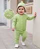 Babyhug Knit Full Sleeves Solid Textured Sweater Set With Cap - Light Green