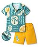 OLLINGTON ST. Sinker Knit Half Sleeves Polo T-Shirt & Shorts Set With Tropical Theme - Multicolor