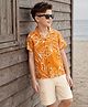 OLLINGTON ST. Cotton Knit Tropical Theme Printed Half Sleeve Resort Collar Shirt & Shorts Set - Multicolour & Orange