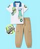 OLLINGTON ST. Cotton Knit Half Sleeve Printed T- Shirt & Twill Joggers - White & Brown