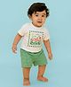 A Toddler Thing Cotton Knit Half Sleeves Canvas Printed Tee & Shorts Set - Green
