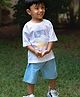A Toddler Thing Cotton Knit Half Sleeves Tropical Theme & Big Waves Text  Printed Tee & Shorts Set - Blue