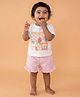 A Toddler Thing Cotton Knit Half Sleeves Strawberry & Bird  Printed Tee & Shorts Set - Pink