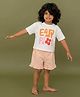 A Toddler Thing Cotton Knit Half Sleeves Floral & Easy Peasy  Text Printed Tee & Shorts Set - Orange