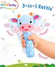 Intellibaby Tiny Tails Cow Handheld Rattle for Infants | Soft Animal Plush Toy | Squeeze Handle for Squeaky Sound | Sensory & Motor Skills | Baby Safe Paediatrician Approved BIS Approved- Multicolor