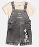 MINI KLUB Cotton Blend Woven Giraffe Printed Dungaree With Half Sleeves Solid Tee - Cream & Grey