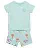 MINI KLUB Cotton Knit Half Sleeves Smiley Printed Tee & Shorts Set - Blue