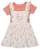 MINI KLUB Cotton Knit Floral Printed Pinafore Dress With Half Sleeves Tee - White & Peach