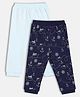 MINI KLUB Cotton Knit Pack Of 2  Solid & Nautical Theme Printed Pants - Blue & Navy Blue