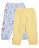 MINI KLUB Cotton Knit Pack Of 2 Solid & Nautical Theme Printed Pants - Yellow & Blue